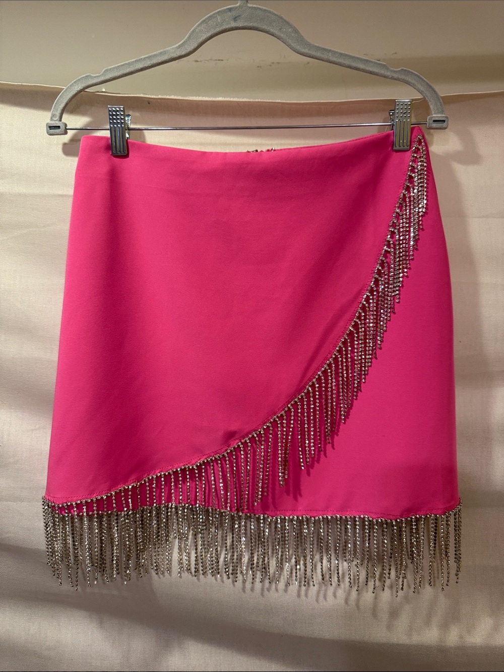 Hot Pink Mini Skirt with Silver Fringe
